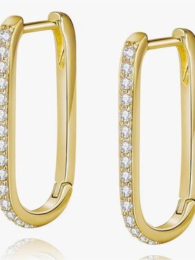 14K Gold Plated 20mm oval sparkle hoops